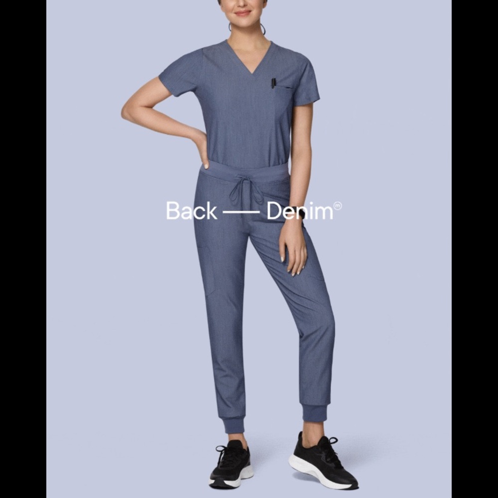 Mandala heather denim scrubs, joggers, one pocket